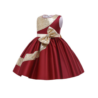 Buy red Sparkly Bowed Sleeveless Puffy Dress