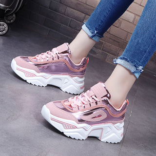 Buy pink Shiny Lined Thick Heeled Platform Sneakers