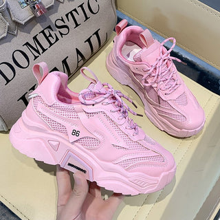 Buy pink Solid-colored Thick-soled Heightening Sneakers