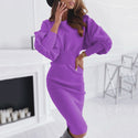 Solid Color Round Neck One Piece Sweater Skirt