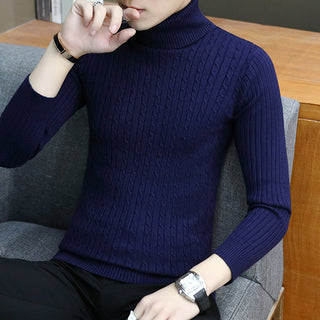 Buy navy-blue Men Slim-fit High Neck Sweater