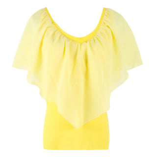 Buy yellow Chiffon Bat Sleeve Stitching T-Shirt Shawl Top