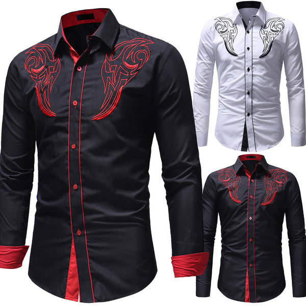 Men Casual Embroidery Printed Shirt