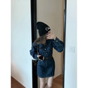 Temperament Long-sleeved Denim Belted Dress