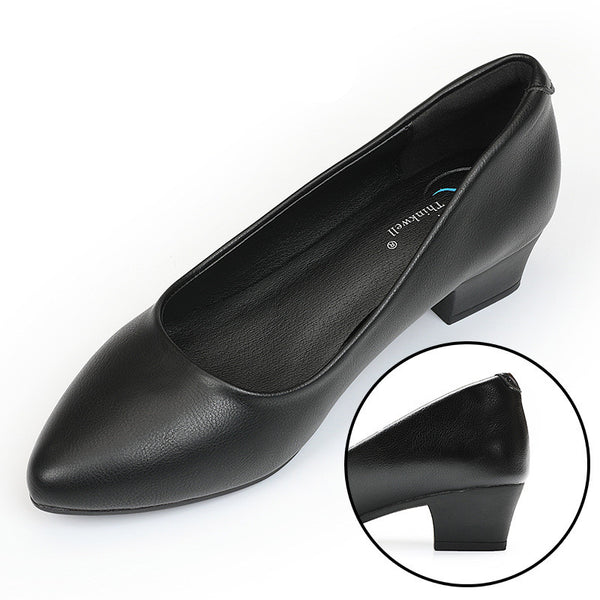 Women's Leather Soft Sole Black Flat Shoes