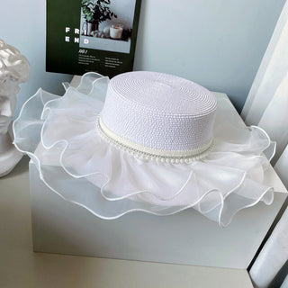 Buy white Women Silk-Edged Summer Straw Hat