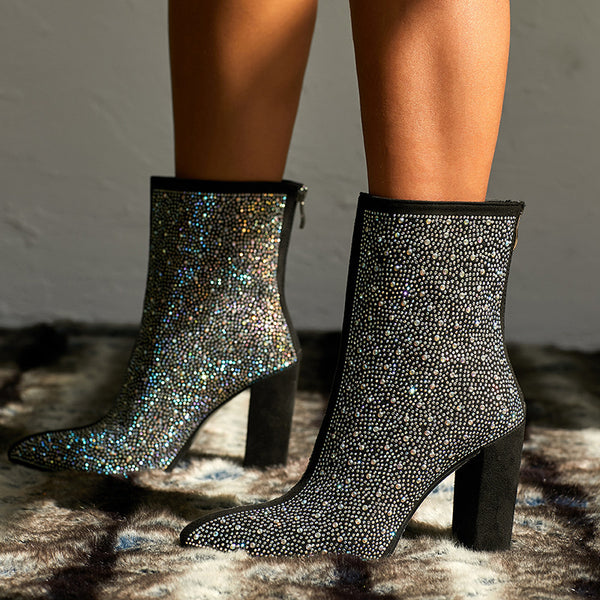 Women Rhinestone High Heel Boots