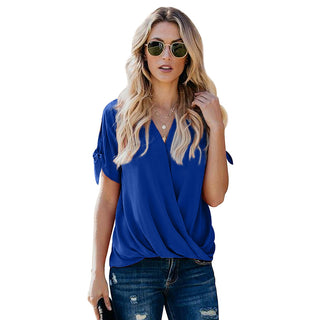 Buy blue Solid Color Loose Pleated Pullover Top