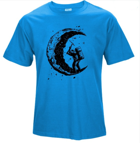 Men's Digging The Moon Print Casual T Shirt