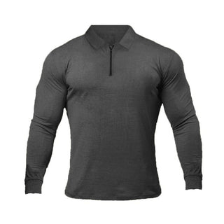 Buy gray Men Long-Sleeved Casual Polo Shirt