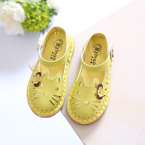 Hollow Out Cat Leather Sandals For Girls