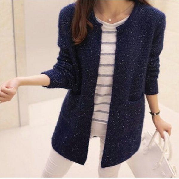 Fuzzy Sparkle Round Neck Cardigan