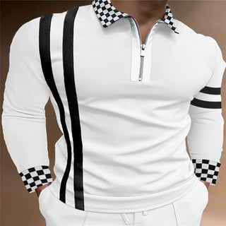 Buy white Men Lapel Striped Slim Polo Shirt