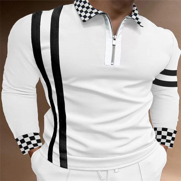 Men Lapel Striped Slim Polo Shirt