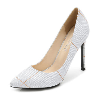 Buy silver Women Plaid Pointed Toe Stiletto Heels