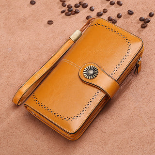 Buy yellow Women Floral Hollow Clutch Leather Wallet