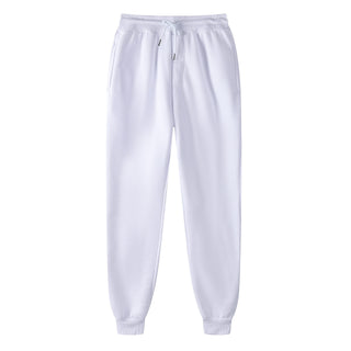 Buy white Unisex Cotton Solid Color Mid Waist Sweat Pants