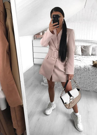 Buy pink Women V Neck Belted Blazer Dress