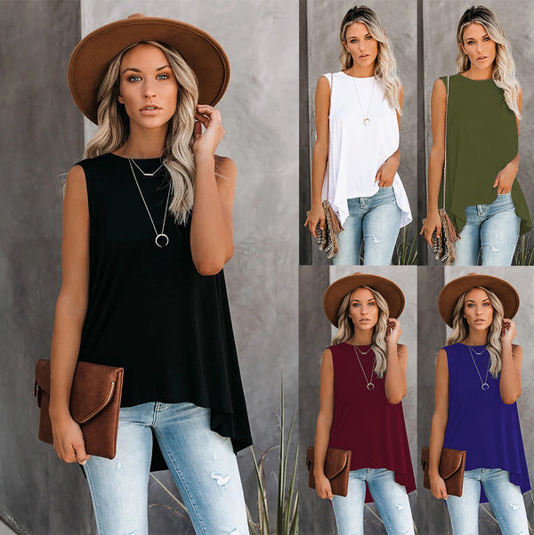 Round Neck Sleeveless Irregular Pullover Top