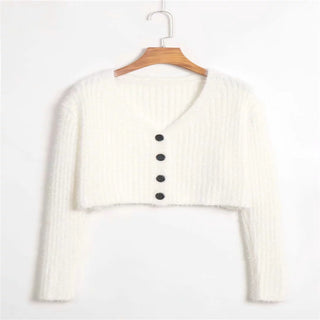 Buy white Cropped V Neck Cardigan Sweater