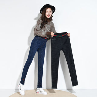 Women High Waist Plush Jeans