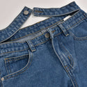 Women High-waist Strap Jeans