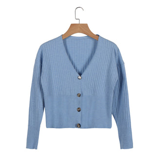 Buy blue Button-down Long Sleeve Cardigan Sweater