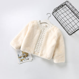 Buy white Round Neck Cotton Blended Fur Coat