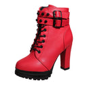 Women High Heel Leather Multi Strap Boots