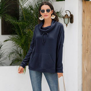 Buy navy-blue Loose Solid-Colored Pullover Sweater