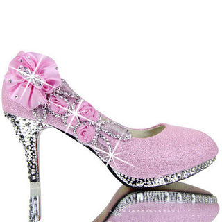 Buy 2-pink Crystal Textured Floral Sparkly High Heels