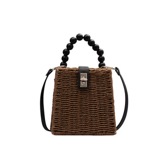 Buy dark-brown Rattan Bead Portable Straw Hand and Crossbody Bag