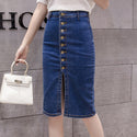 Single-breasted Mid-length Denim Skirt