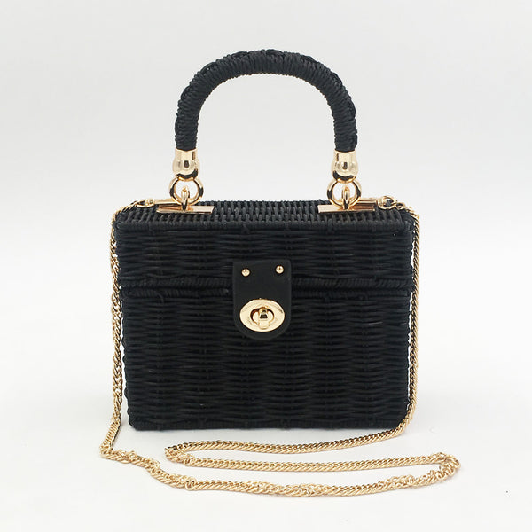 Women Square Messenger Straw Bag