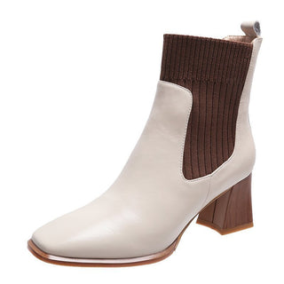 Buy beige Vintage Knitted Leather Viscose Boots