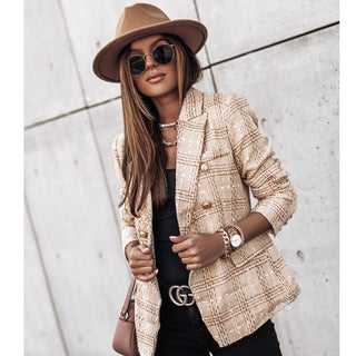 Buy khaki Plaid Long-sleeved Slim-breasted Blazer