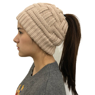 Buy beige Woolen Winter Hat with Ponytail Hole