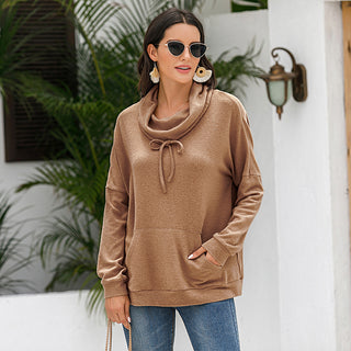 Buy coffee Loose Solid-Colored Pullover Sweater