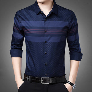 Buy navy-blue Men Casual Cotton Striped Shirt