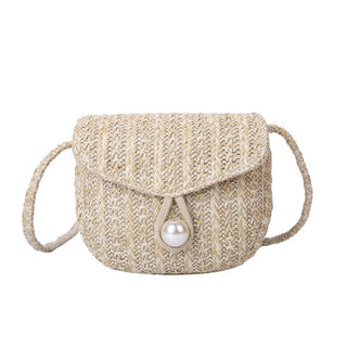 Women Pearl Closure Small Straw Bag