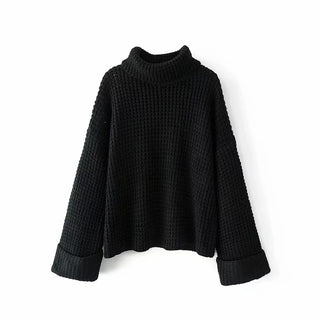 Buy black High-necked Knitted Loose Sweater