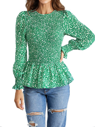 Buy green Long Sleeve Tunic Printed Shirt Top