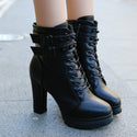 Women High Heel Leather Multi Strap Boots