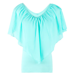 Buy turquois Chiffon Bat Sleeve Stitching T-Shirt Shawl Top