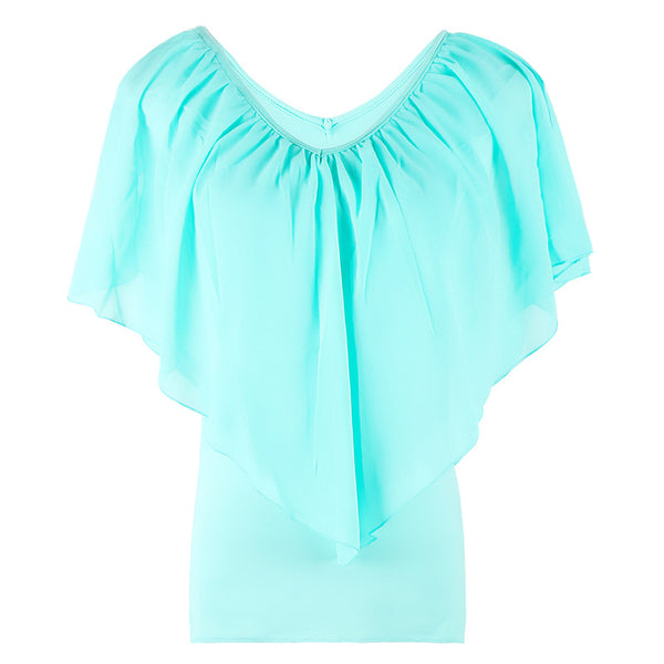 Chiffon Bat Sleeve Stitching T-Shirt Shawl Top