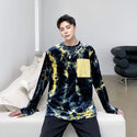 Men Long Sleeve Tie-dye Gold Velvet Shirt