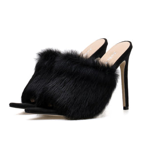 Buy black Women Fur Strapped PU High Heels