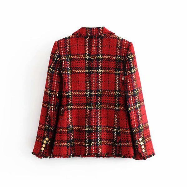 Plaid Buttoned Woolen Blazer