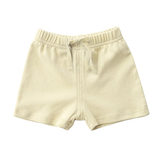 Buy yellow Elastic Waist Solid Colored Cotton Shorts