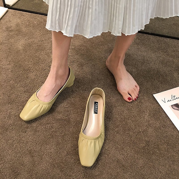 Women's Square Toe Pleated Loafers Slip-on Shoes